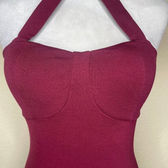 Oboe Burgundy Halter Asymmetrical Front Pullover Mini Dress Barbiecore Sexy Sm - Picture 3 of 14